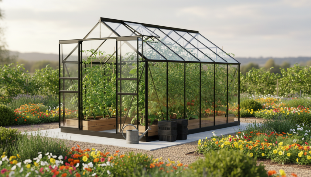 Polycarbonat drivhus i sort design – elegant og holdbart