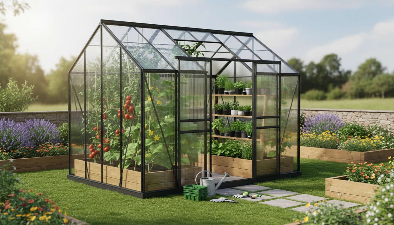 Polykarbonat drivhus i antracit – stilrent og stærkt design